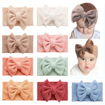 Jiahang Baby Bows Turban Knotted Head Wraps With Strip, Big Hair Bows Cotton Headbands, Stretchy Hair Bands For Newborn Infant T