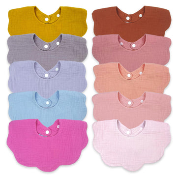 Elliehouse Baby Bibs For Girls Boys 10 Pack Muslin Drool Teeth Drooling Teething Bibs 4-Layer Muslin Cotton Absorbent Soft Bibs