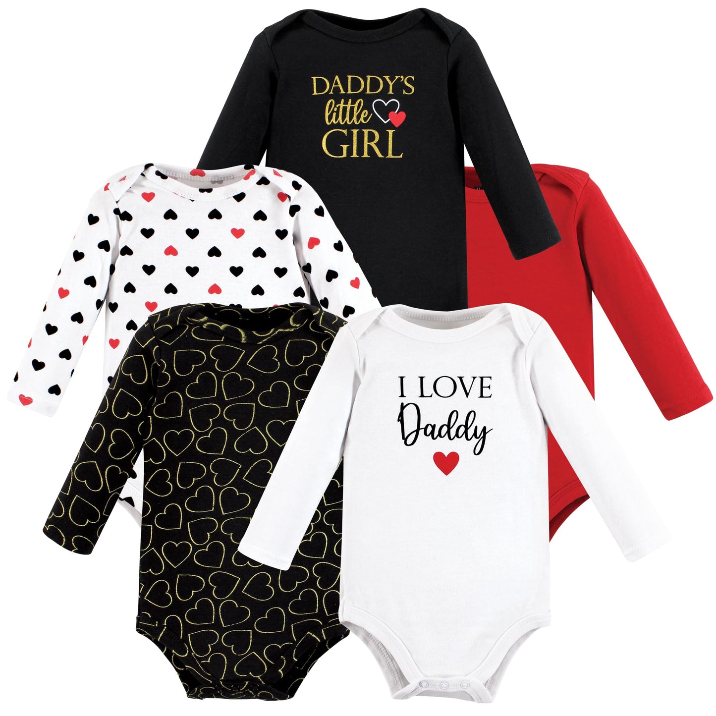 Hudson Baby Unisex Baby Cotton Long-Sleeve Bodysuits, Girl Daddy Red Black, 6-9 Months