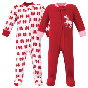 Hudson Baby Unisex Baby Fleece Sleep And Play, Christmas Unicorn, 0-3 Months Us