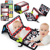Tummy Time Floor Mirror with Teethers, Double-Sided Baby Mirror Black and White High Contrast Baby Toys for Babies, Baby Montess