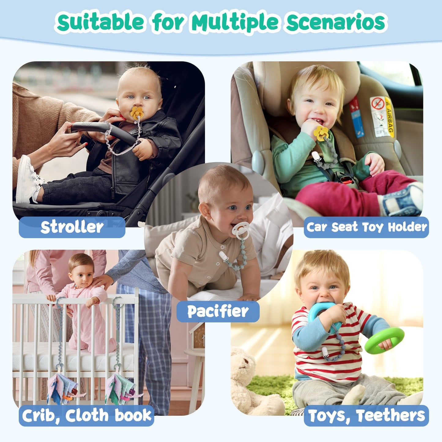 Babygoal Silicone Pacifier Clips 4 Pack, Pacifier Holder Clip For Baby Boy Girl Fits All Pacifier,Binky,Teething Toys And Teethe