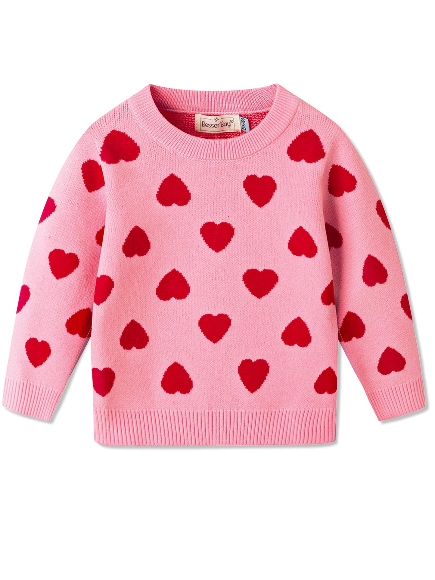Besserbay Valentines Day Unisex Infant Knitted Heart Pullover Warm Sweater Crewneck Lovely Sweatshirt Pink 12 Months