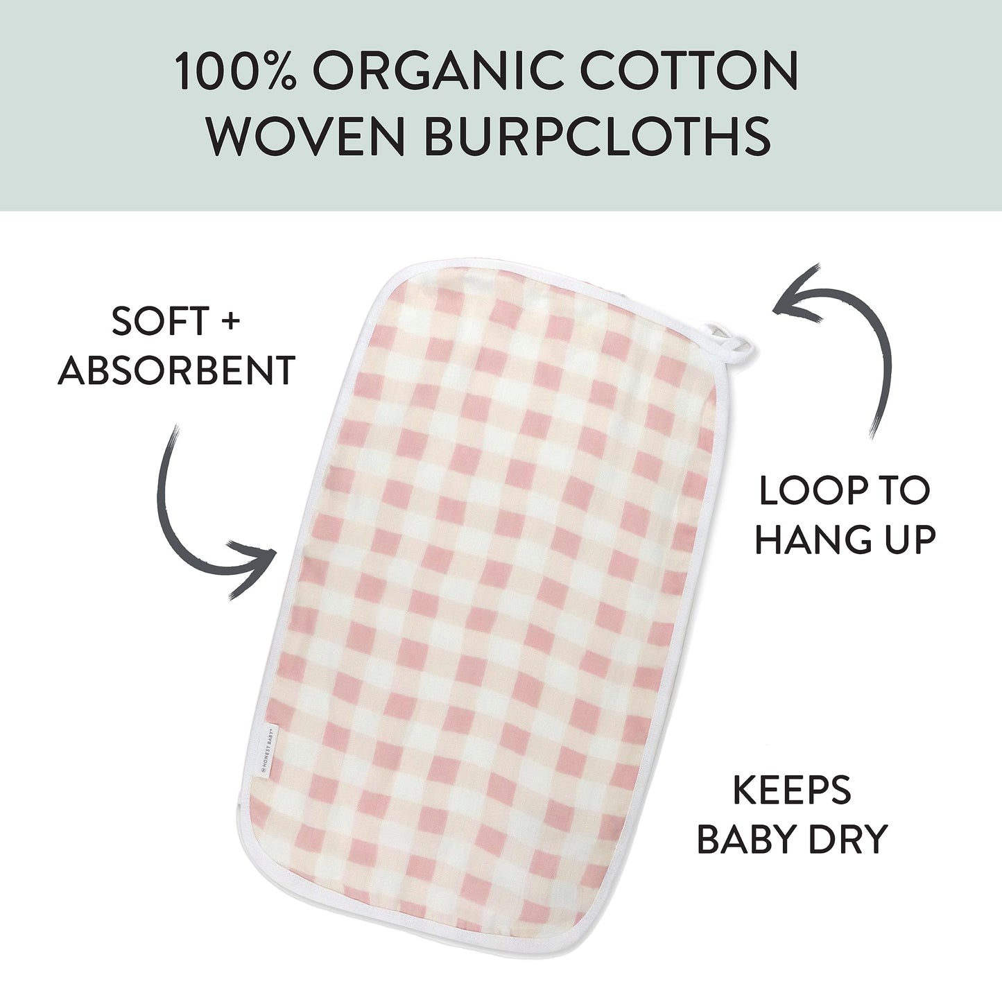 Honestbaby Organic Cotton Multi-Layer Burp Cloths Multipack, 4-Pack Peach Skin Painted Buffalo Check, One Size