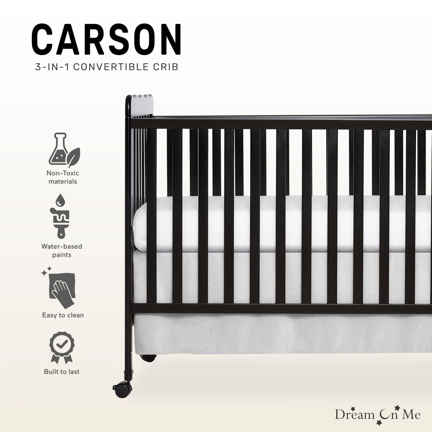 Dream On Me Carson Classic 3-In-1 Convertible Crib In Black