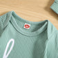 Grnshts Newborn Baby Boy Romper Coming Home Outfits Letter Print Knitted Jumpsuit+Hat+Gloves 3Pcs Clothes Set (Light Green, 1-3