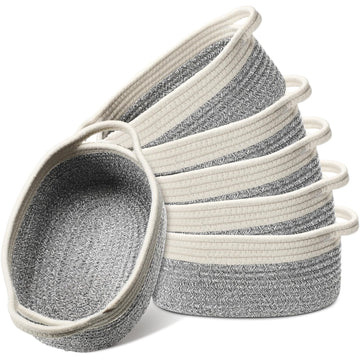 Suttmin 6 Pcs Small Woven Basket 12 X 8 X 5' Cotton Rope Storage Basket Empty Gift Basket Decorative Dog Cat Toy Basket Cute Ov