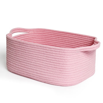 MEGASKET Pink Woven Storage Basket, Cotton Rope Gift Basket Empty, Cute Organizer for Girls, Decorative Baby Nursery Closet Bin,