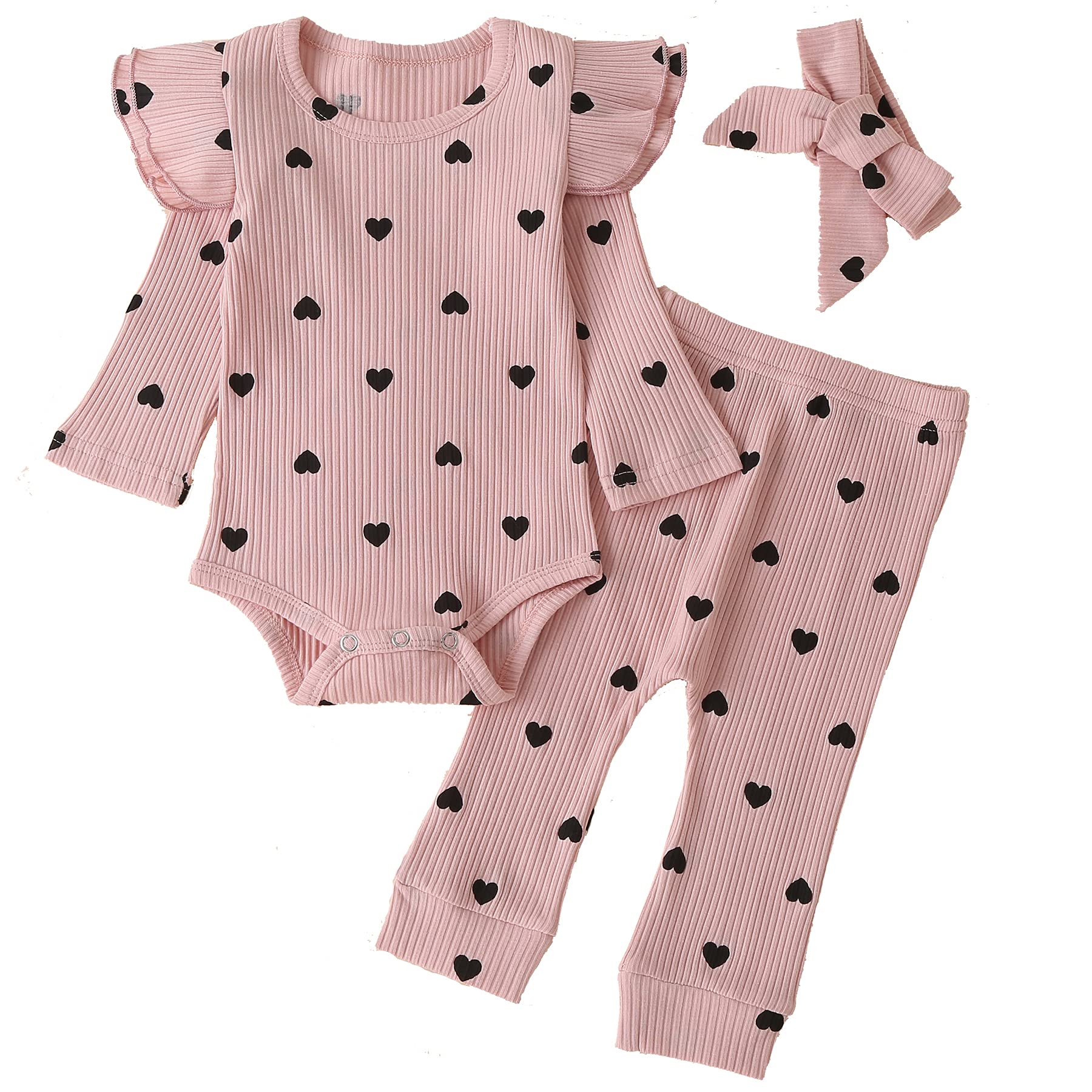 Fullfamous Infant Baby Girl Clothes Outfits,Fall Winter Romper Christmas Clothing Set 9-12 Months Pink Heart
