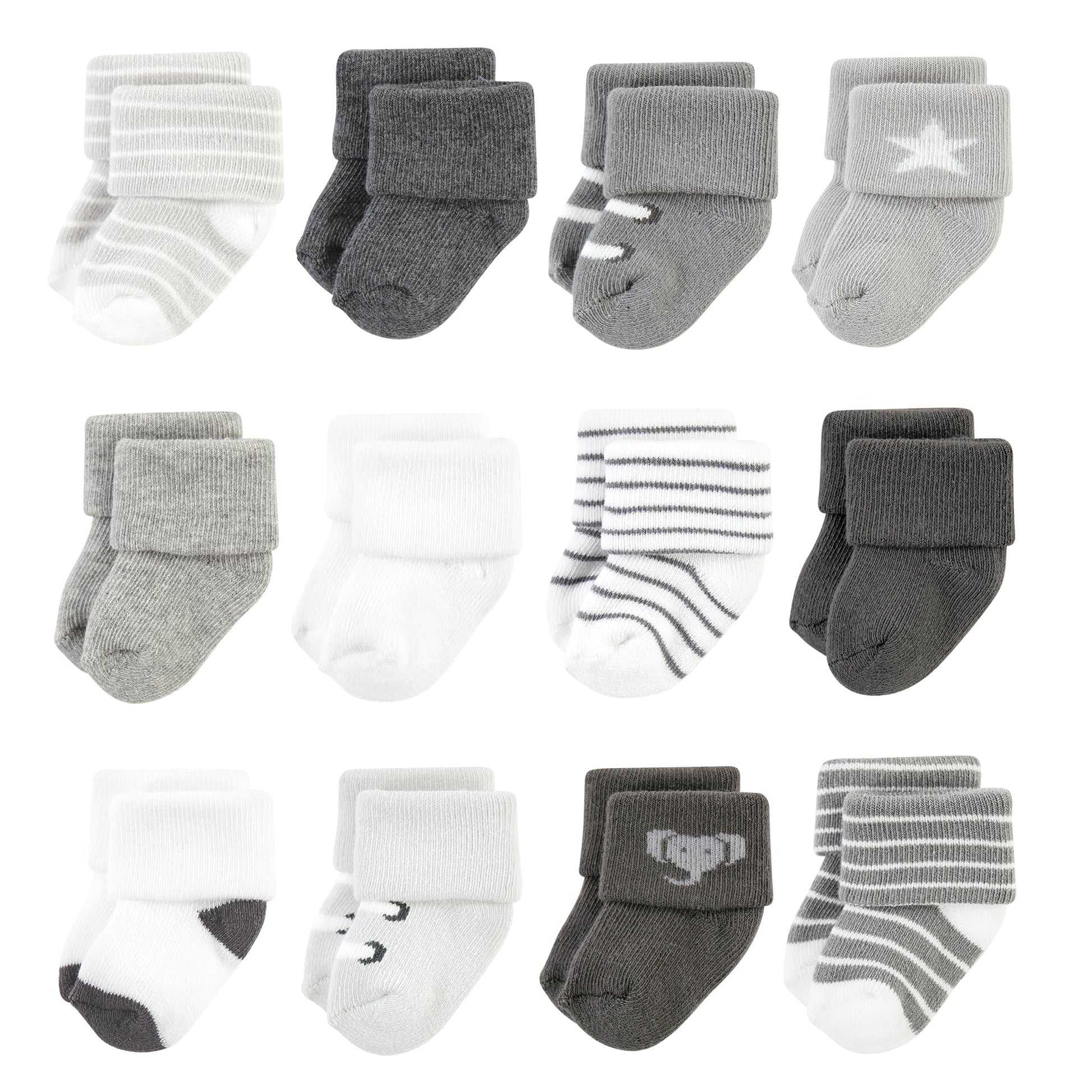 Hudson Baby Unisex Baby Cotton Rich Newborn And Terry Socks, Modern Elephant, 6-12 Months