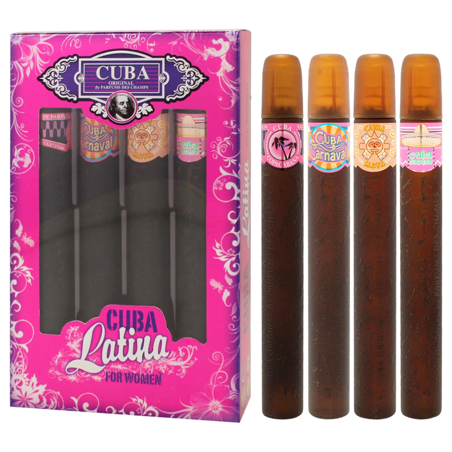 Cuba Cuba Latino Collection Women 4 Pc Gift Set 1.17oz Cuba Copacabana EDP Spray, 1.17oz Cuba Maya EDP Spray, 1.17oz Cuba Carnav