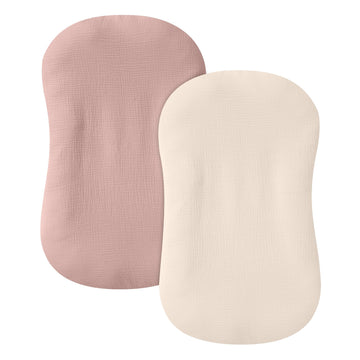 guruixu 2 Pack Muslin Baby Lounger Cover, 100% Cotton Infant Lounger Cover for Baby Boys and Girls (Dusty Pink,Cream)