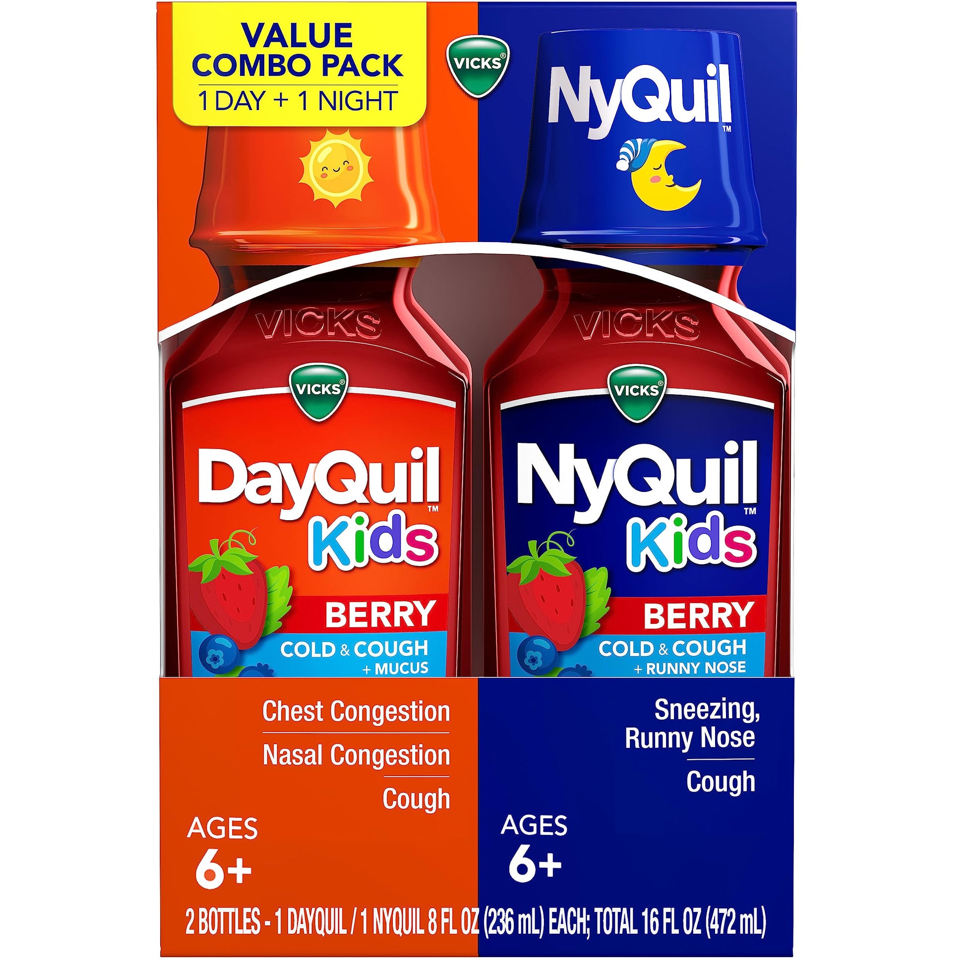 Vicks Kids Dayquil & Nyquil Berry Cold & Cough Medicine Co-Pack, Daytime & Nighttime Relief Of Multiple Symptoms, Great-Tasting