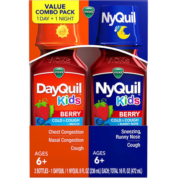 Vicks Kids Dayquil & Nyquil Berry Cold & Cough Medicine Co-Pack, Daytime & Nighttime Relief Of Multiple Symptoms, Great-Tasting