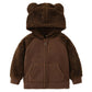 Amiyan Bear Ears Shape Fleece Warm Hoodies Clothes Toddler Zip-Up Light Jacket Sweatshirt Outwear For Baby Boys (Coffee, 1-2T)
