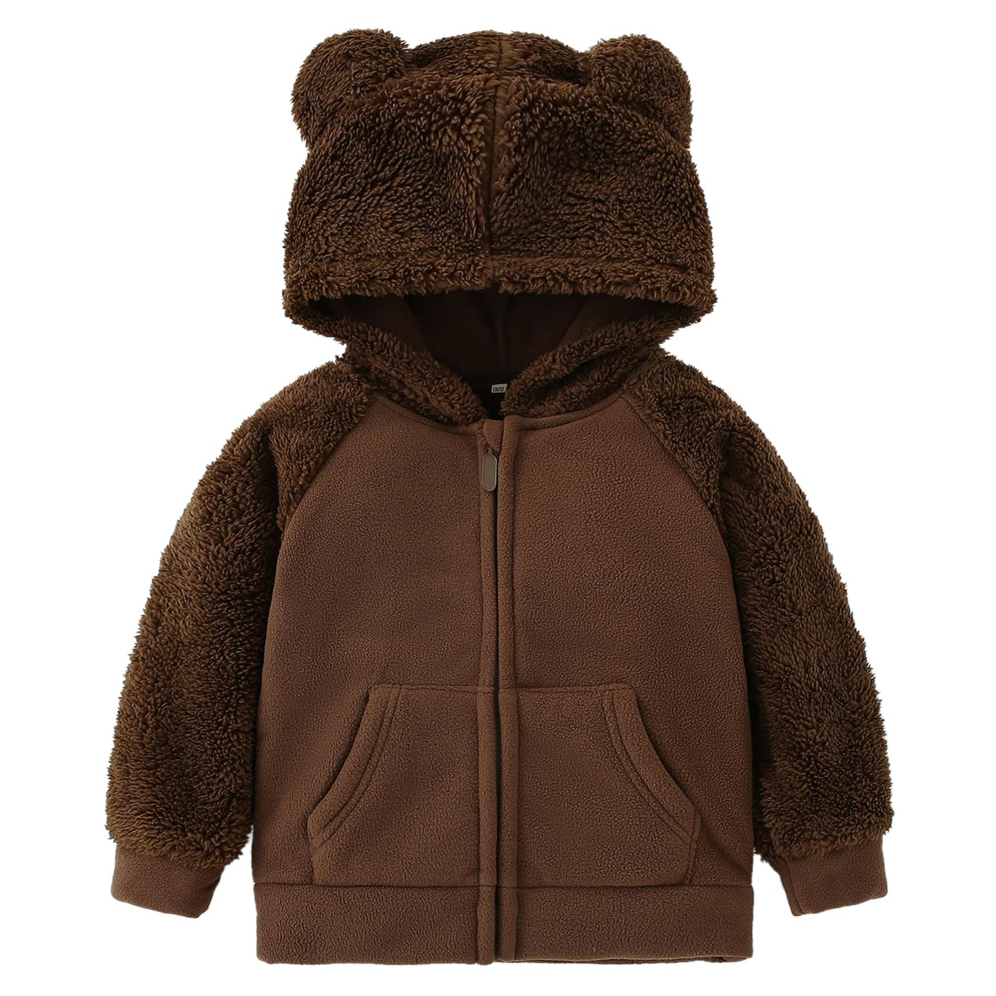 Amiyan Bear Ears Shape Fleece Warm Hoodies Clothes Toddler Zip-Up Light Jacket Sweatshirt Outwear For Baby Boys (Coffee, 1-2T)