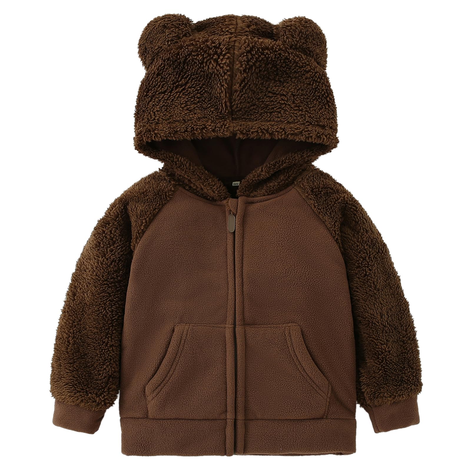 Amiyan Bear Ears Shape Fleece Warm Hoodies Clothes Toddler Zip-Up Light Jacket Sweatshirt Outwear For Baby Boys (Coffee, 1-2T)