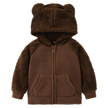 Amiyan Bear Ears Shape Fleece Warm Hoodies Clothes Toddler Zip-Up Light Jacket Sweatshirt Outwear For Baby Boys (Coffee, 1-2T)