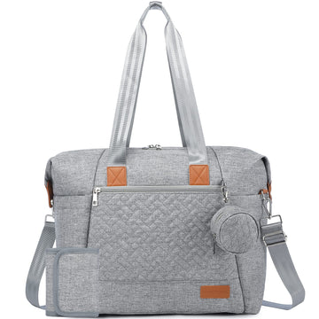 Lovevook Diaper Bag Tote, Large Baby Tote Bag, Travel Diaper Tote For Mom And Dad With Changing Pad And First Aid Bag, Light Gre