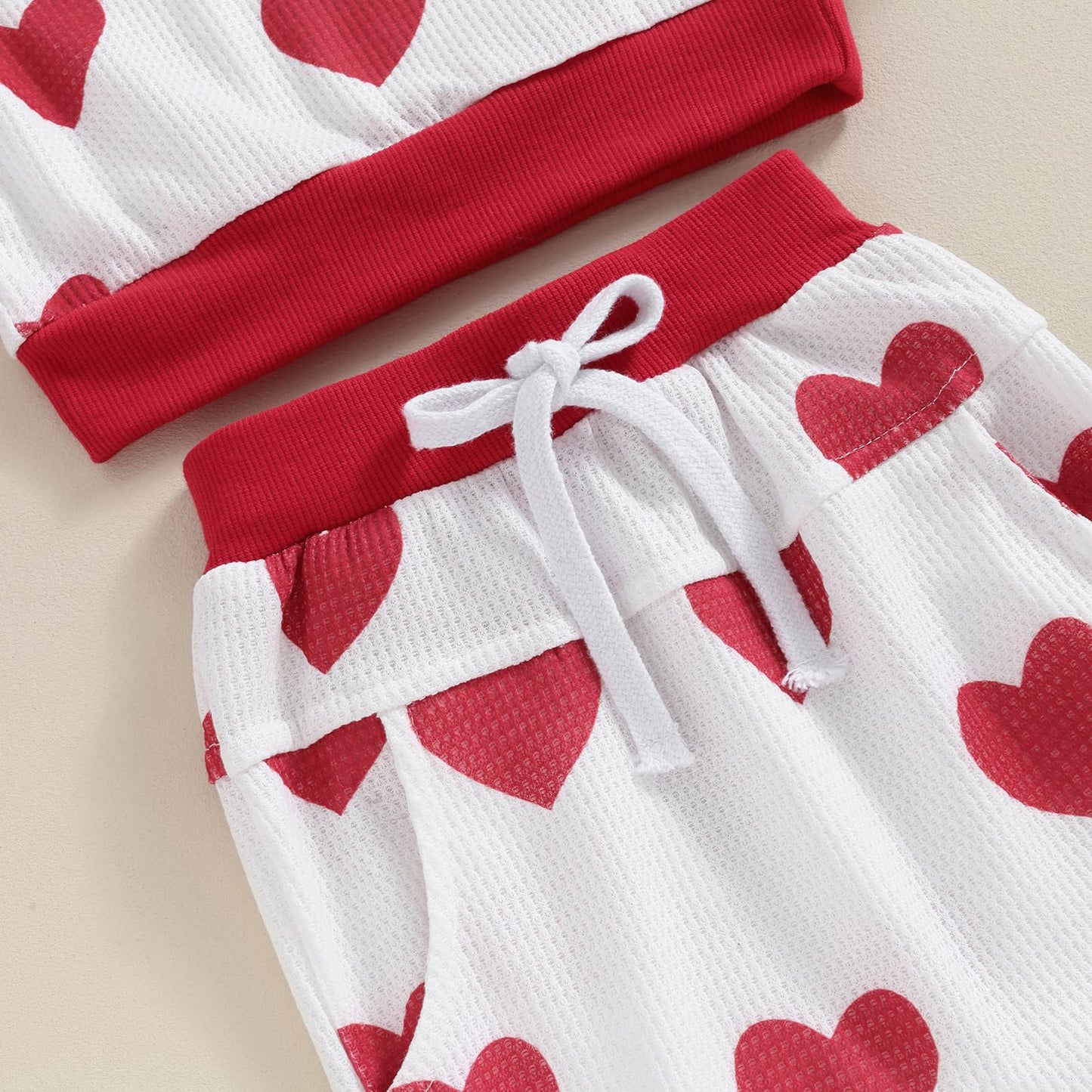 Kupretty Toddler Baby Girl Valentines Day Outfits Heart Waffle Knit Sweatshirts And Pants Set Fall Winter Spring Clothes (Red, 6