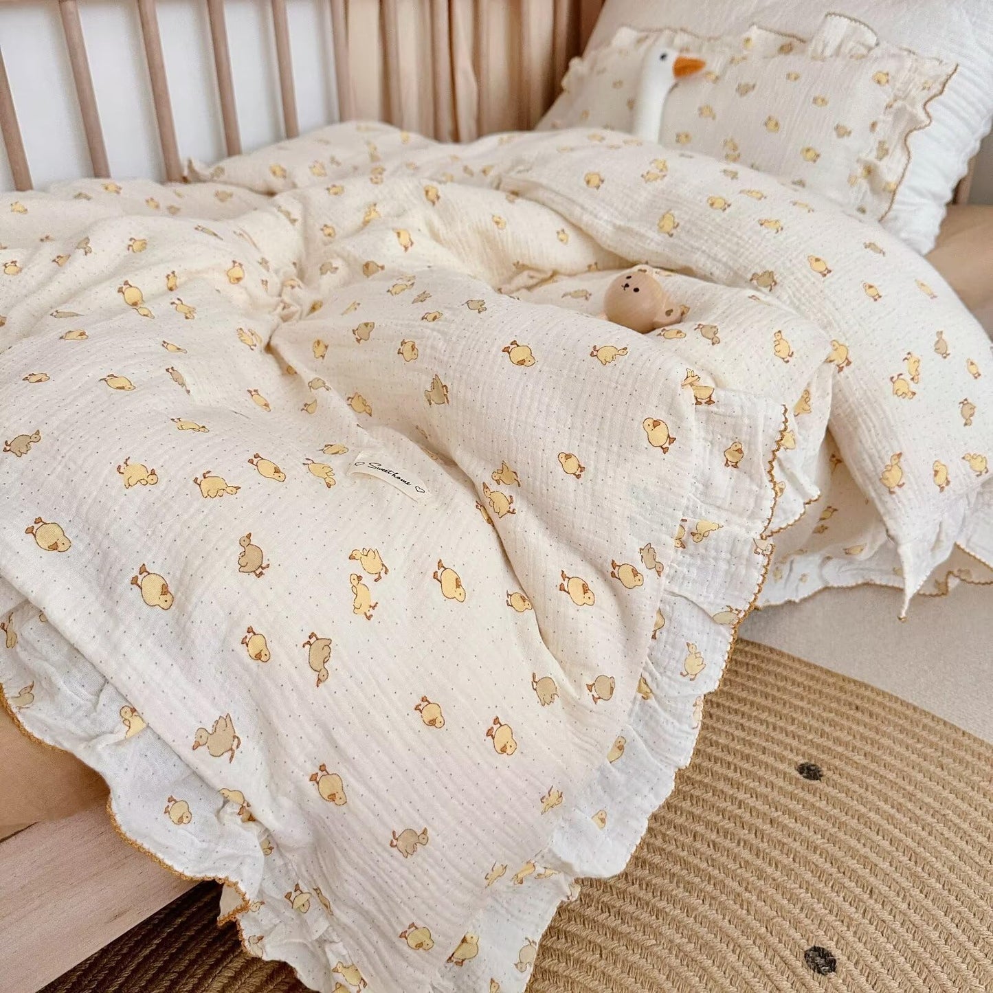 Bulutu Baby Duckling Print Duvet Cover 47X59 Inch, Soft Muslin Duvet Cover For Boys Girls Crib Bedding Gift For Toddlers, Duck P