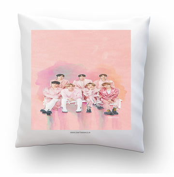 CRAFT MANIACS BTS Boys Pastel Pink Watercolor Art 16*16 INCHES Pillow with Filler | Merch for KPOP Lovers