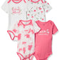 Calvin Klein Girls' 4 Pieces Pack Bodysuits, Coral Reef/Equator Pink/White Luster, 3-6 Months