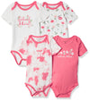 Calvin Klein Girls' 4 Pieces Pack Bodysuits, Coral Reef/Equator Pink/White Luster, 3-6 Months