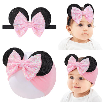 Choicbaby Baby Girl Headbands Mouse Ears Headwrap With Sequin Polka Dot Bow Soft Stretchy Nylon Hair Bands For Newborn Infant Ba