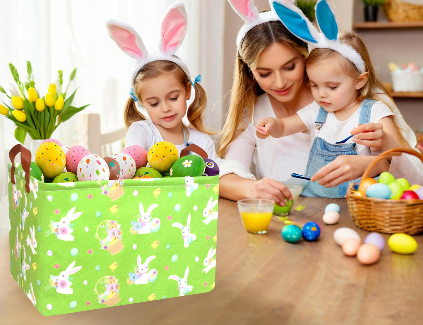 Boohit Large Easter Baskets For Kids Personalized Baby Girl Easter Basket Cute Teen Boy Spring Decor (Flower Basket Bunny Egg)