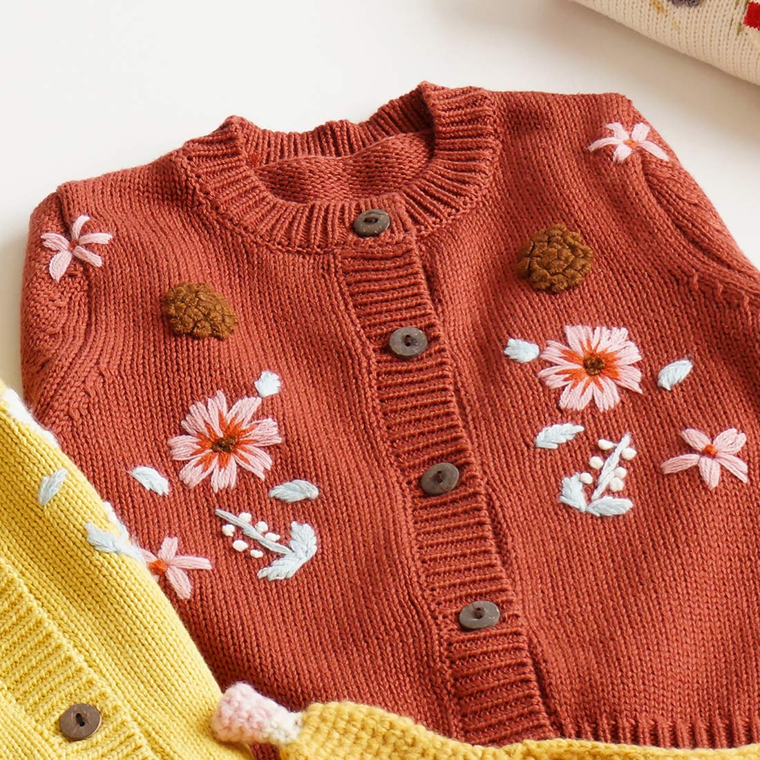 Simplee Kids Baby Cardigan Hand Knitted Cardigan With Hand Embroidery Sweater Long Sleeve Baby Girl Coat For Winter And Autumn 3
