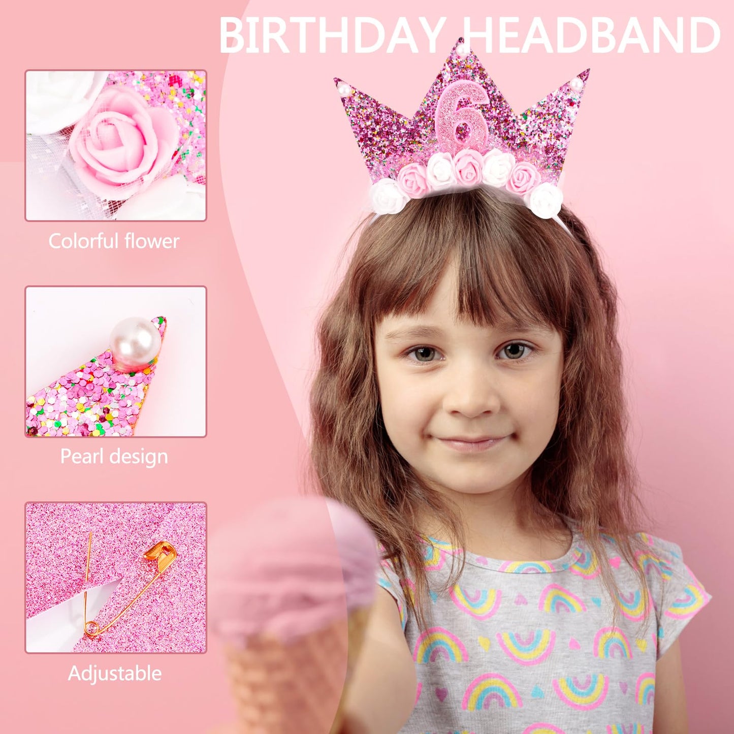 Vovii 6Th Birthday Decorations For Girls, Birthday Girl Headband & Glitter Sash Set For 6 Year Old Girl Birthday Decorations, Bi