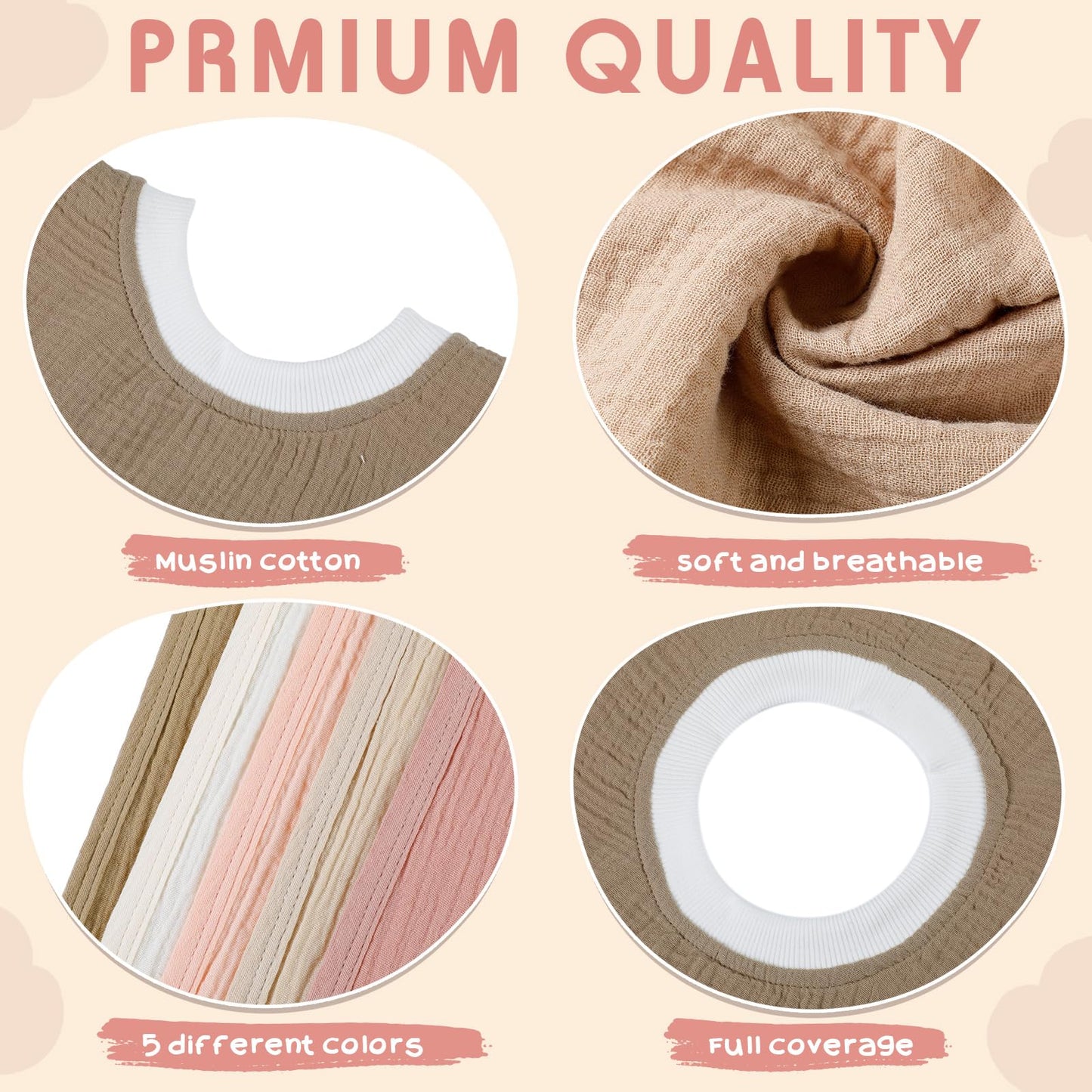 Newwiee Large Muslin Pullover Baby Bibs Full Coverage Toddler Slip On Absorbent Bib Waterproof Toddler Towel Bibs(Cute Color, 5