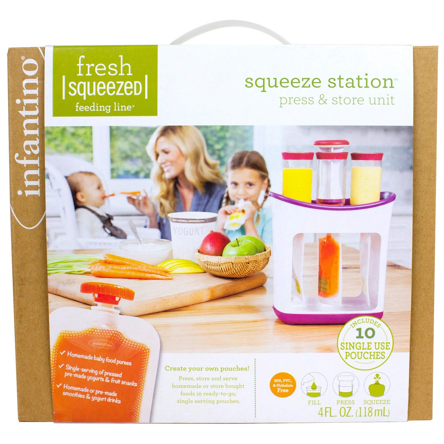 Infantino Squeeze Station, Baby Food Maker & Pouch Filler, Fill 3 Reusable Pouches at Once, Easy to Use, Dishwasher Safe, Homema