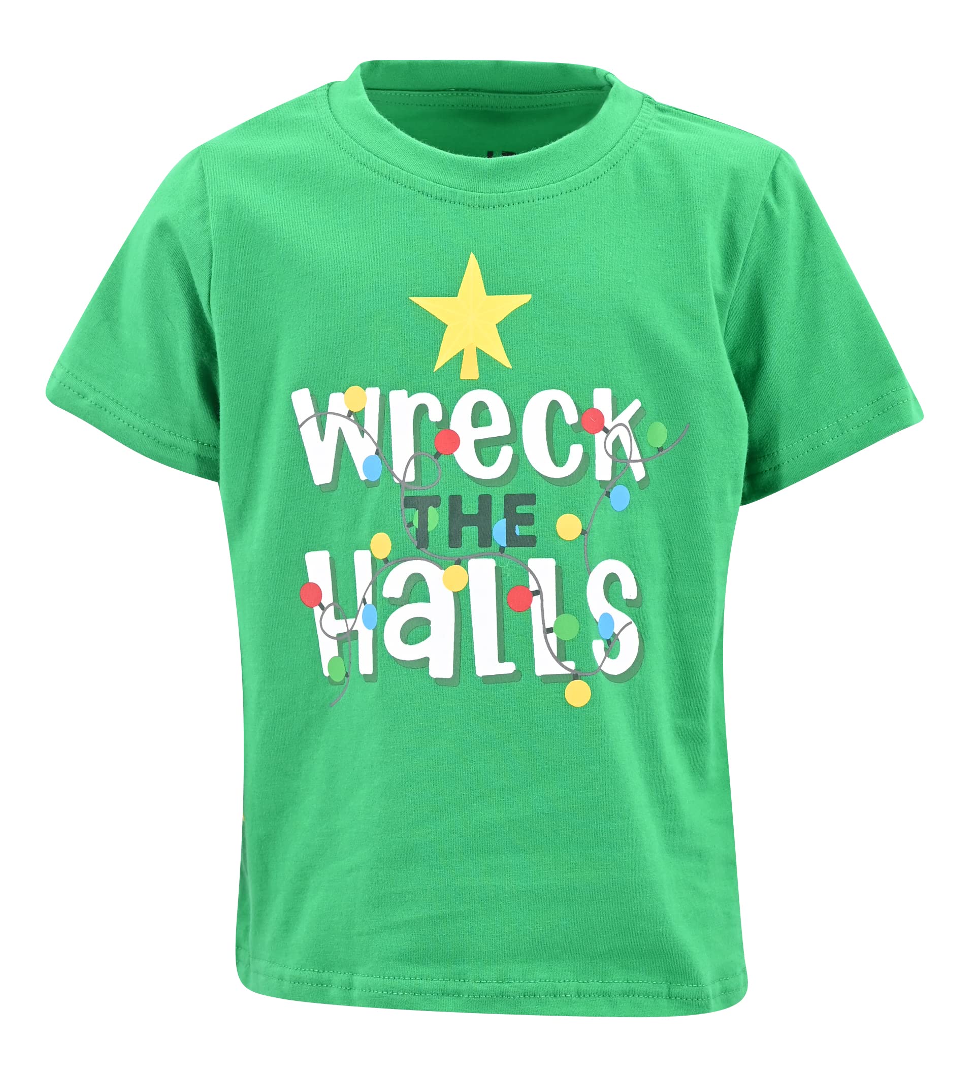Unique Baby Boys Wreck The Halls Short Sleeve Kids Christmas Shirt Clothes (7Y, Green)