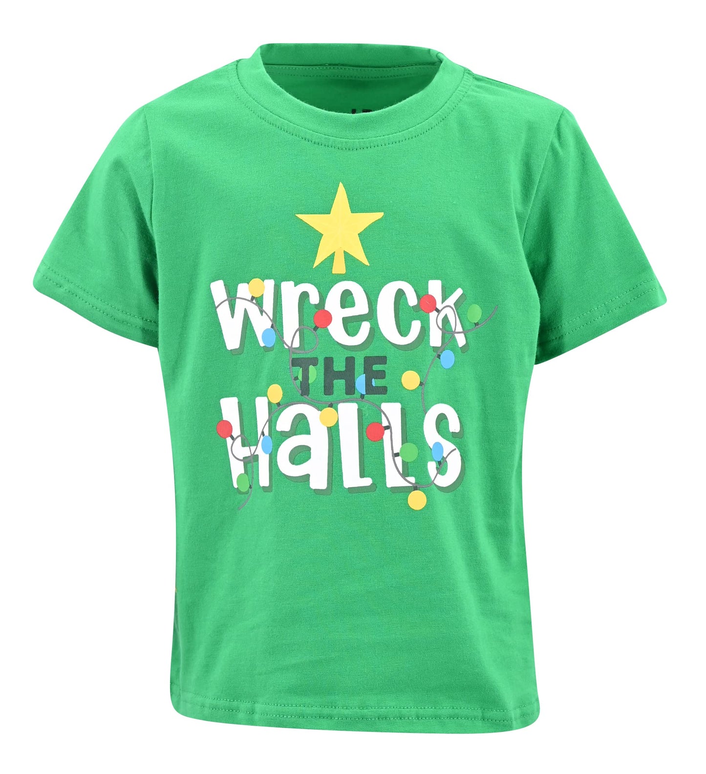 Unique Baby Boys Wreck The Halls Short Sleeve Kids Christmas Shirt Clothes (6Y, Green)