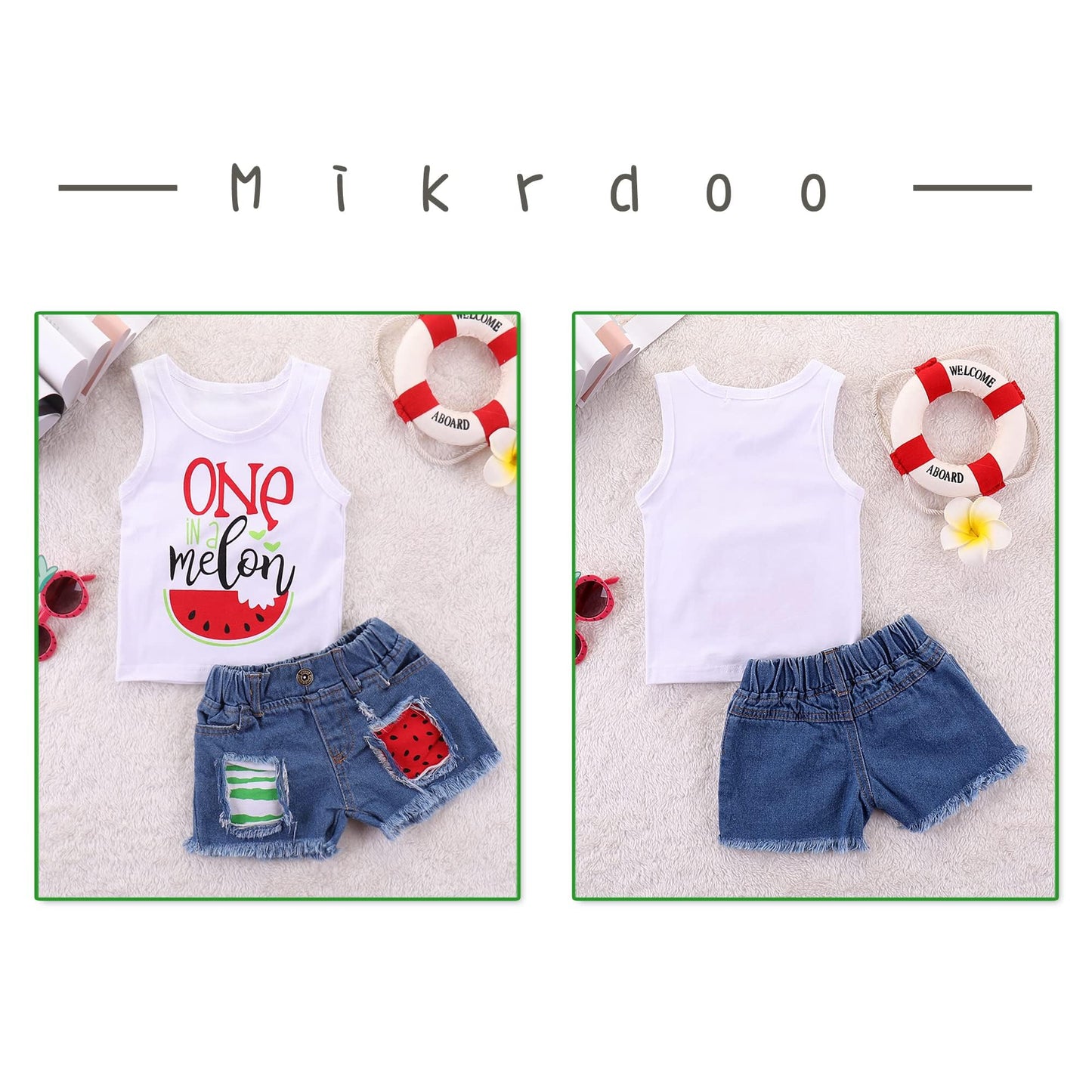 Mikrdoo Toddler Girl Clothes White Sleeveless Tank Top + Denim Shorts Set 2Pcs Little Kid Girl Clothes (2-3 Years, White)