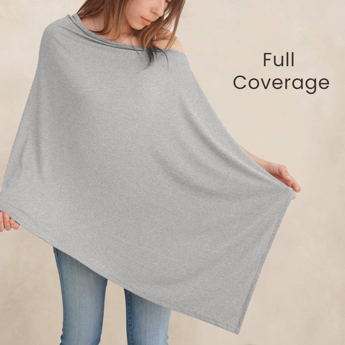 Konssy Knit Nursing Cover For Breastfeeding, 360 Full Privacy Breathable Breastfeeding Cover, Multi-Use Carseat Canopy(Grey)