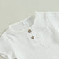 Fhutpw Baby Boys 2Pcs Summer Outfits Short Sleeve T-Shirt Tops Elastic Waistband Shorts Set Toddler Clothes (Linen White + Light