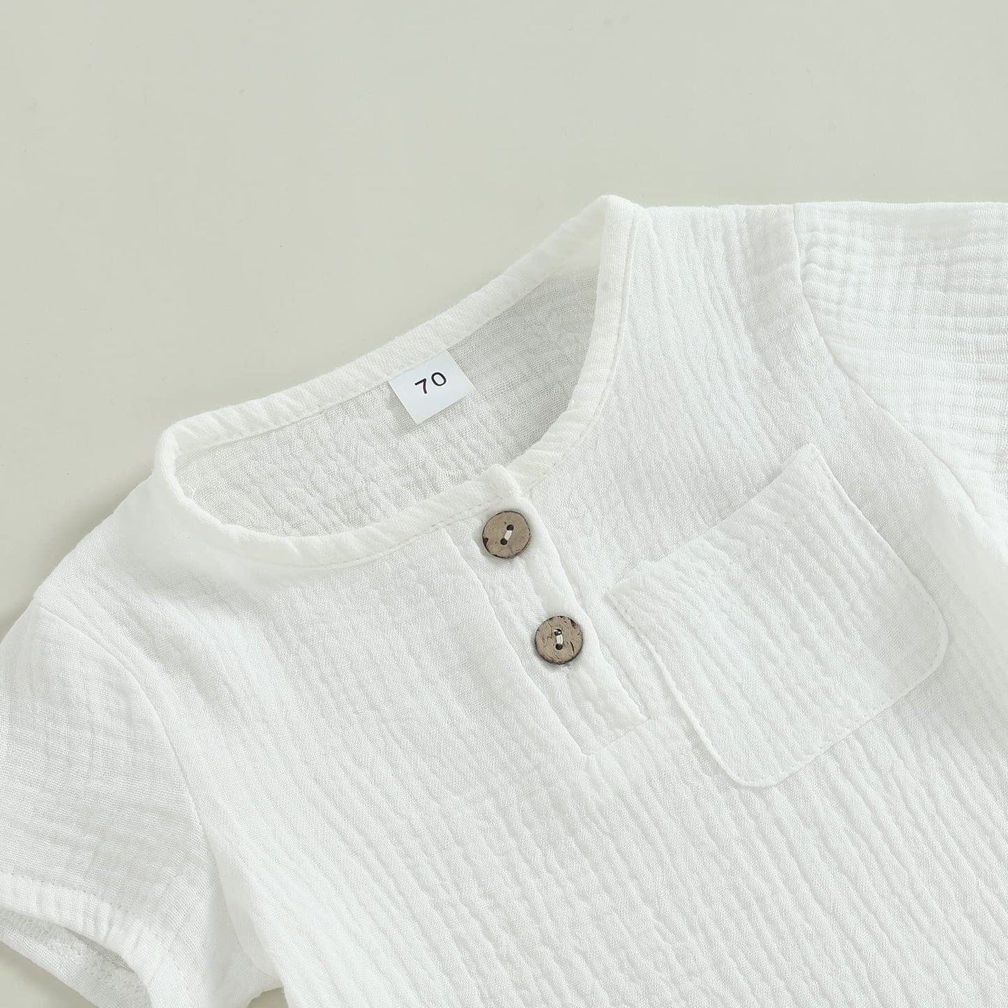 Fhutpw Baby Boys 2Pcs Summer Outfits Short Sleeve T-Shirt Tops Elastic Waistband Shorts Set Toddler Clothes (Linen White + Light