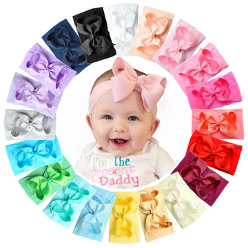 Yxiang 20Pcs Baby Girl Bows Headbands, 4' Infant Bows Headbands Super Elastics Nylon Hairbands Cute Handmade Ribbon Bows For Ba