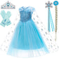 Princess Costumes Birthday Party Dress Up For Little Girls With Wig,Crown,Mace,Gloves Accessories 8-9Years(D56,140Cm)