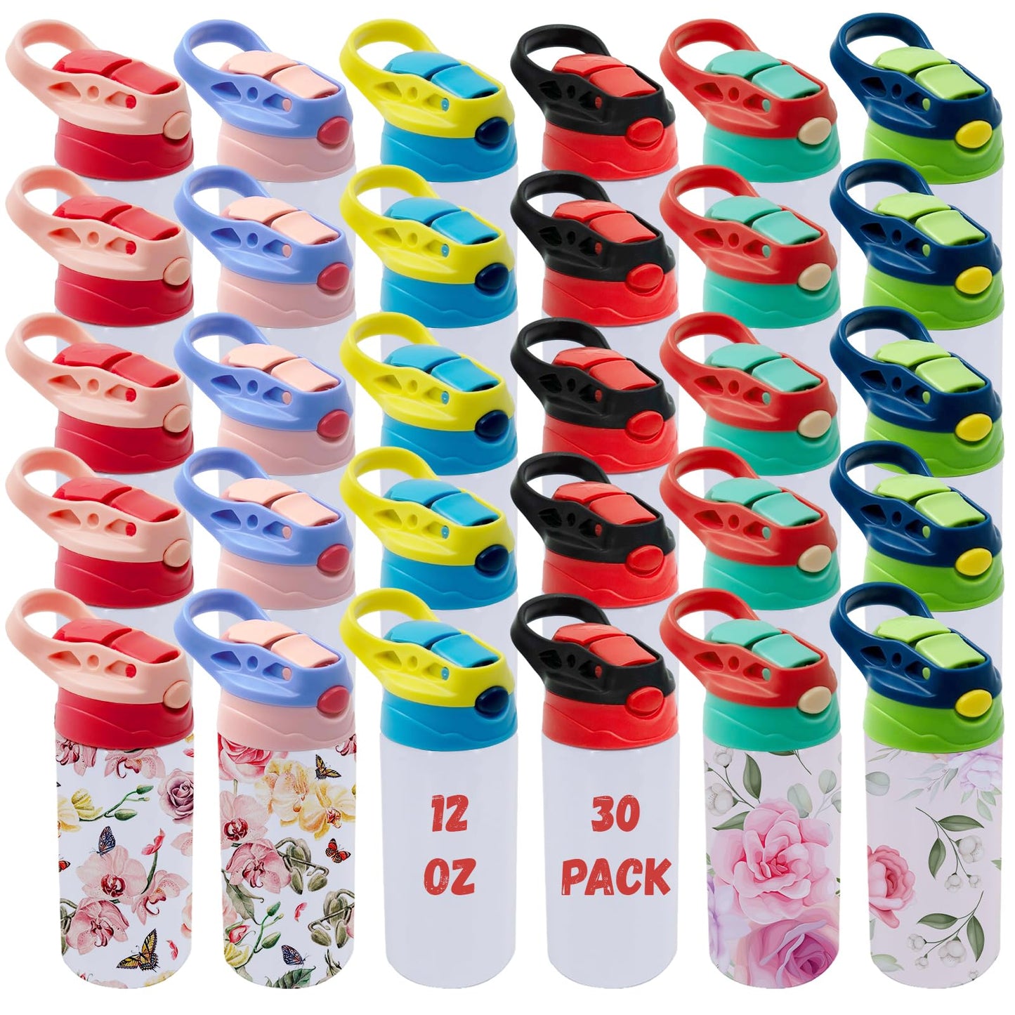 ZREGGUR Mixed Color 30pack 12oz Kids Sippy Cup Sublimation Stainless Steel Thermos Kids Water Bottle For School Toddler Cups Spi