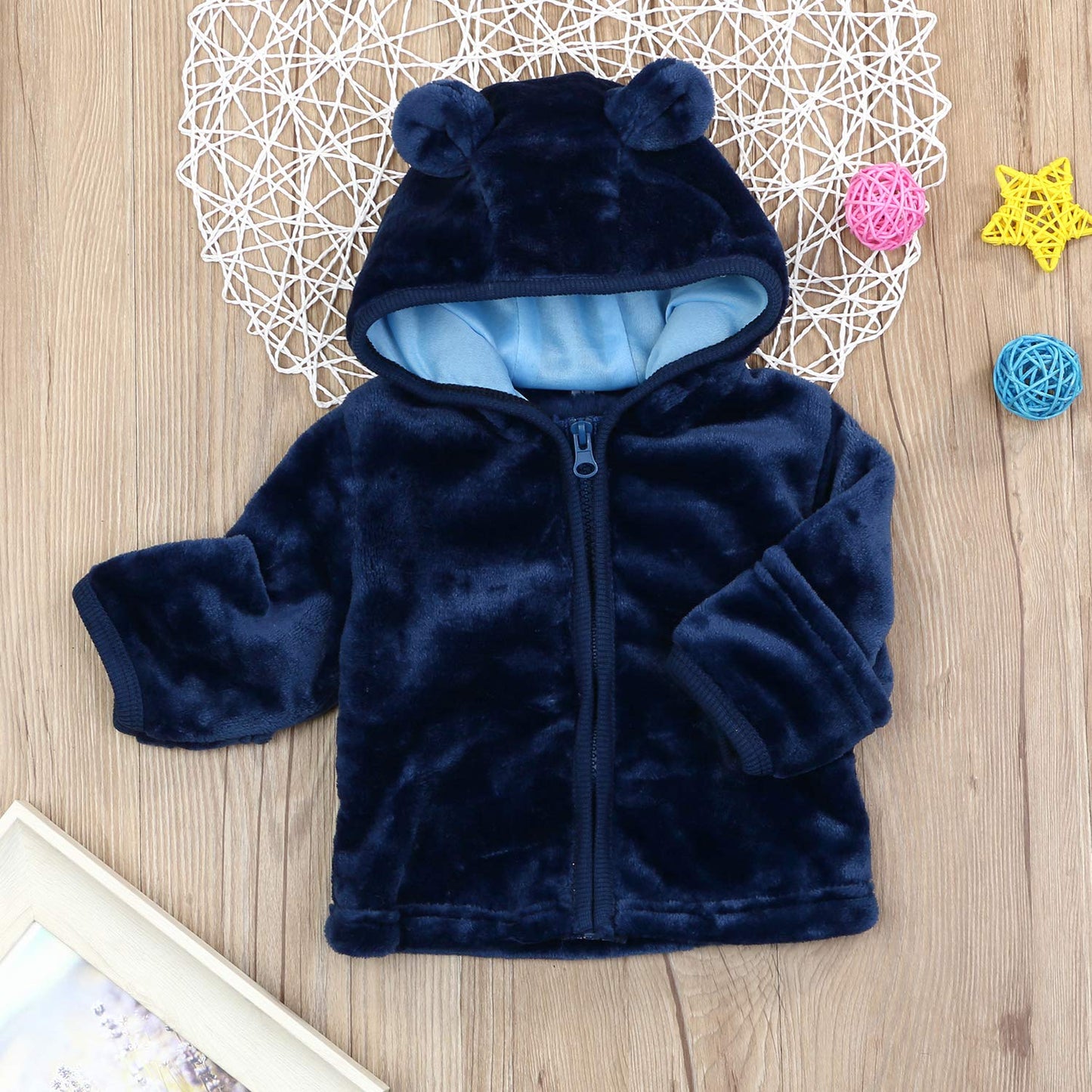 Noubeau Infant Baby Boys Girls Fleece Ears Hat With Lined Hooded Zipper Up Jacket Coat Tops Outwear Overcoat Warm Fall Winte (Pi