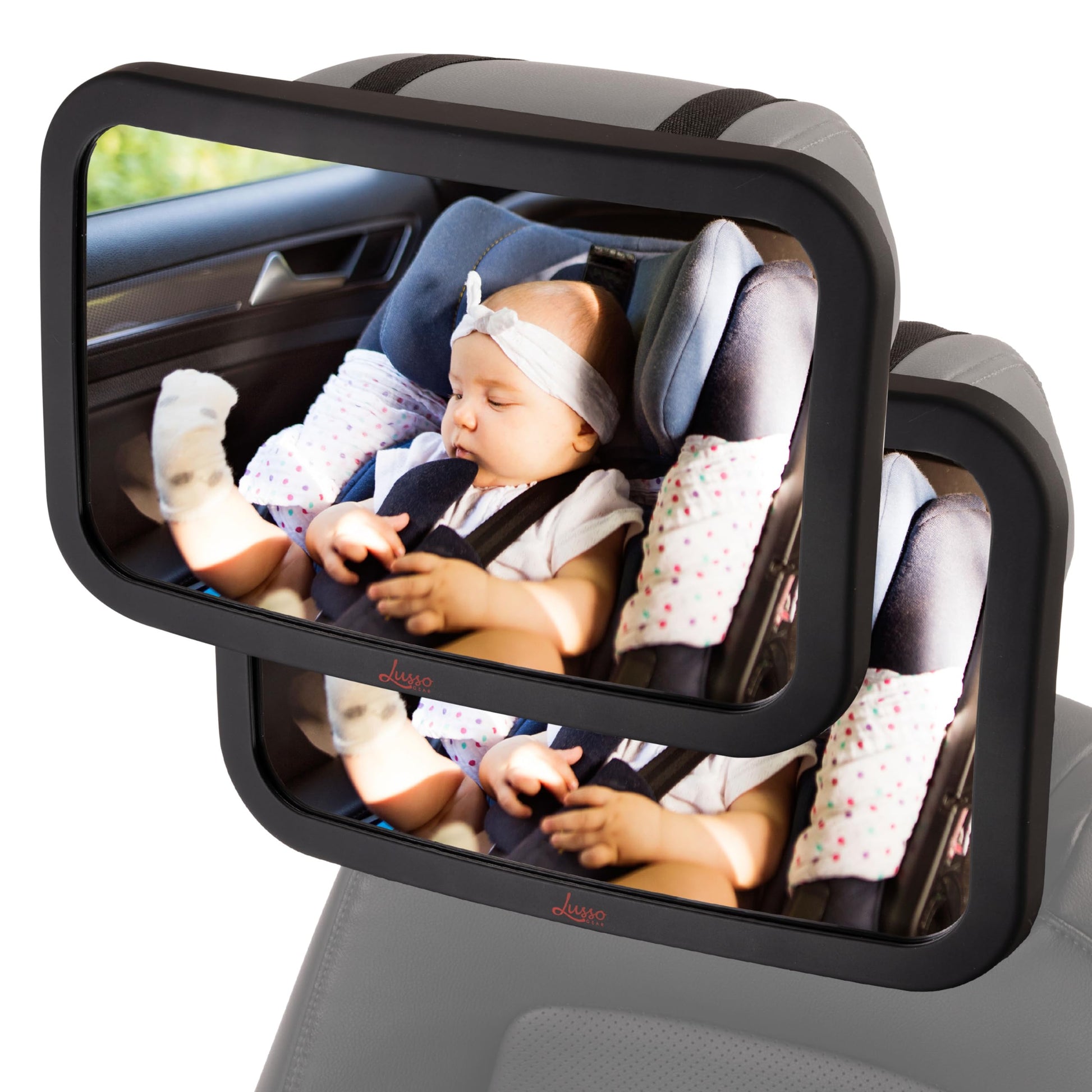 Lusso Gear Baby Car Mirror (2 Pack) - Secure Headrest Mount for Rear-Facing Seat Mirror - Shatter-Resistant Glass for Clear Infa