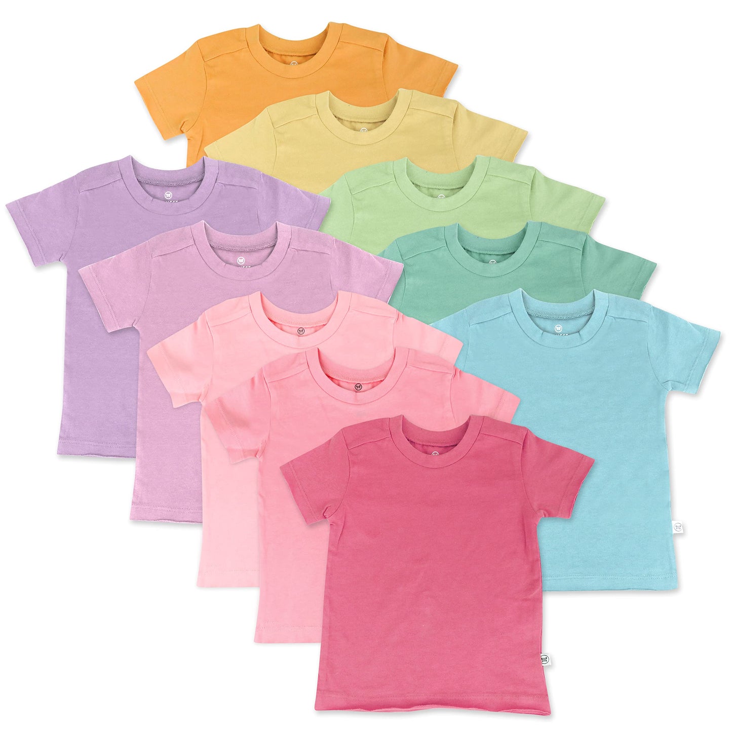 HonestBaby 10-Pack Short Sleeve T-Shirts 100% Organic Cotton Baby, Toddler, Little Kids, Boys, Unisex, Rainbow Girl, 4T