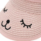 Baby Roll-Up Straw Visor Hat Sun Hat, Kid Toddler Wide Brim Cute Bunny Ponytail Summer Beach Sun Hat Adjustable For 1-4 Years (P