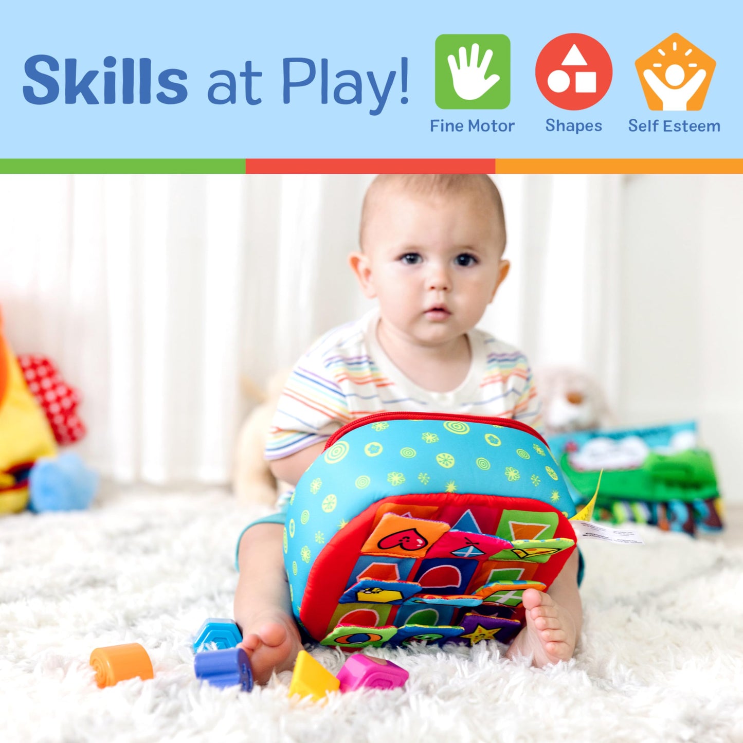 Melissa & Doug Ks Kids Take-Along Shape Sorter Baby Toy with 2-Sided Activity Bag and 9 Textured Shape Blocks Sensory Toys, Tra