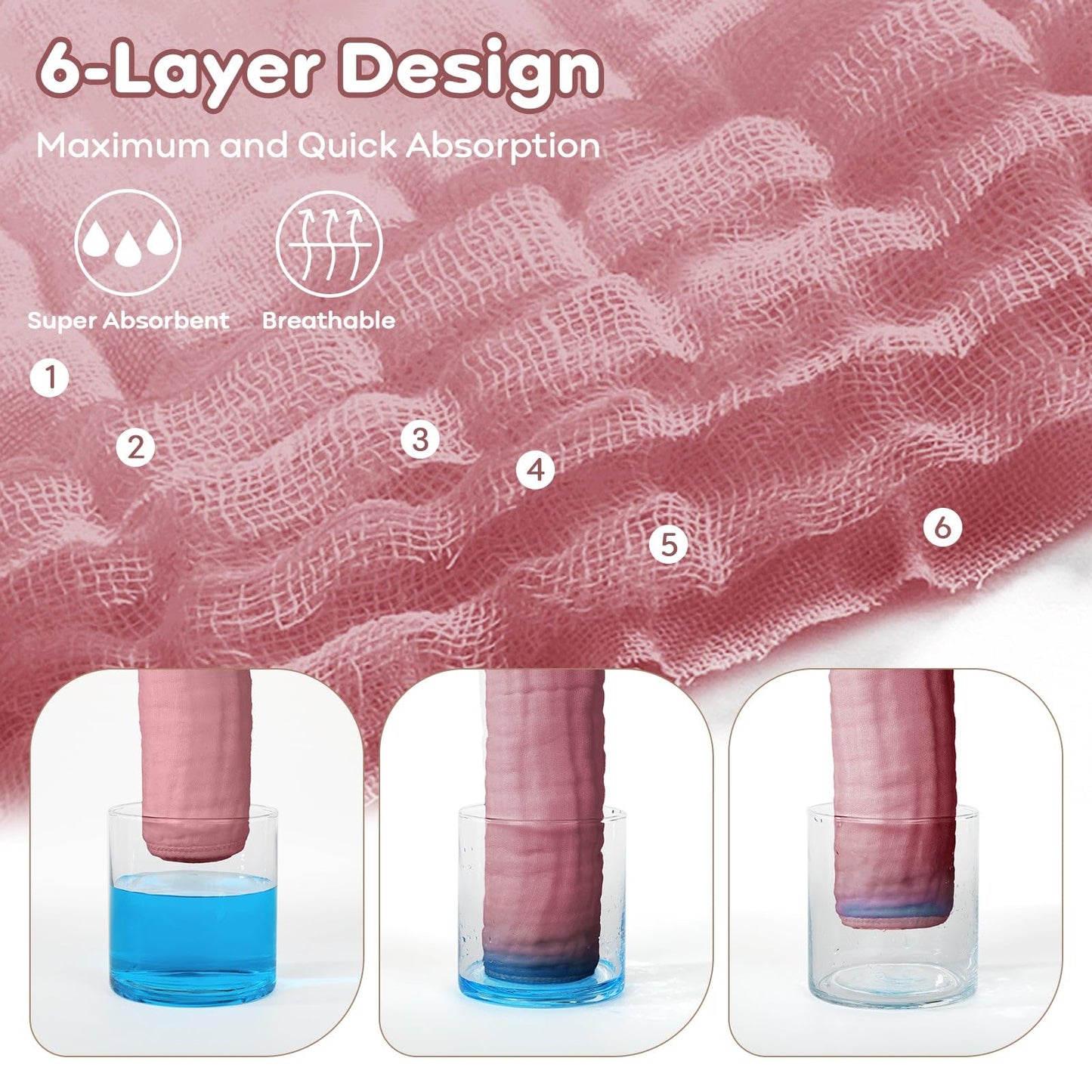 Yoofoss Muslin Baby Washcloths 100% Cotton Face Towels 6 Pack Wash Cloths For Baby 12X12In Soft And Absorbent Baby Wipes (Bean P