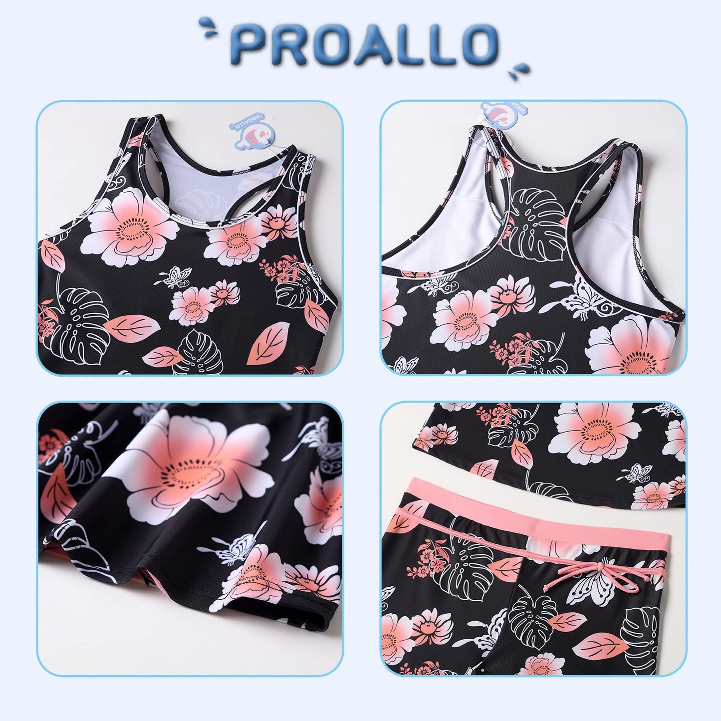 Proallo Girls Bathing Suits Two Piece Vest Style Swimsuit With Boyshort Tankini Swimwear Butterfly